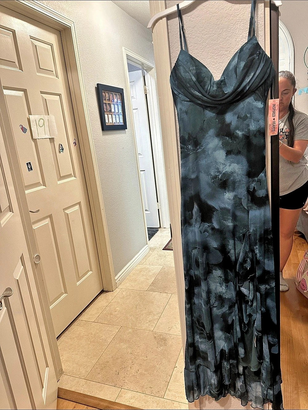 Inspired Hearts Abstract Maxi Dress Blue & Black Medium NWT